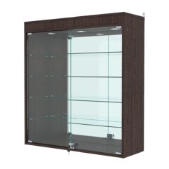 Витрина настенная с регулировочными полками №4-4АГ-РЕГ с зеркалом и с подсветкой, Дуб Венге