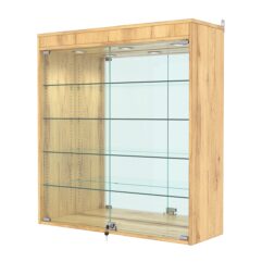 Витрина настенная с регулировочными полками №4-4АГ-РЕГ с зеркалом и с подсветкой, Дуб Золотистый