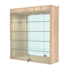 Витрина настенная с регулировочными полками №4-4АГ-РЕГ с зеркалом и с подсветкой, Дуб Сонома