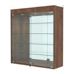 Витрина настенная с регулировочными полками №4-4АГ-РЕГ с зеркалом и с подсветкой, Орех