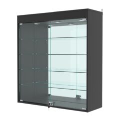 Витрина настенная с регулировочными полками №4-4АГ-РЕГ с зеркалом и с подсветкой, Черный