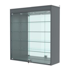 Витрина настенная с регулировочными полками №4-4АГ-РЕГ с зеркалом и с подсветкой, Темно-Серый