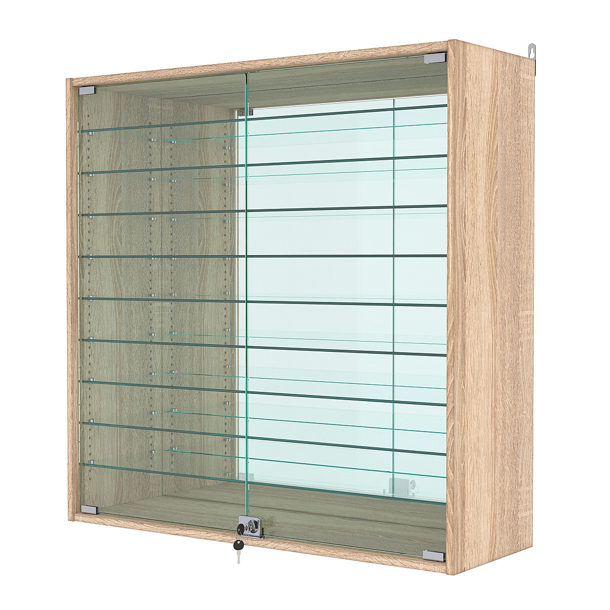 Витрина настенная с регулировочными полками №4-6АГ-РЕГ с зеркалом, Дуб Сонома