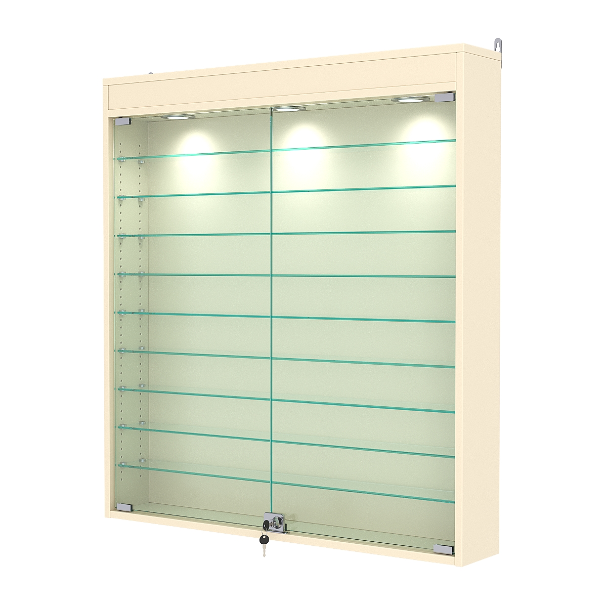 Витрина настенная с регулировочными полками №4-7А-РЕГ с подсветкой, Крем Вайс