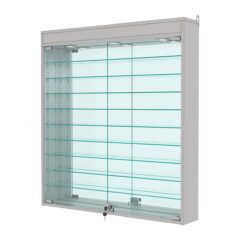 Витрина настенная с регулировочными полками №4-8А-РЕГ с зеркалом и с подсветкой, Серый