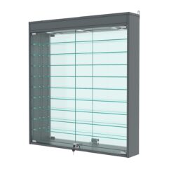 Витрина настенная с регулировочными полками №4-8А-РЕГ с зеркалом и с подсветкой, Темно-Серый