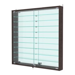 Витрина настенная с регулировочными полками №4-8АУ-РЕГ с зеркалом и с подсветкой, Дуб Венге