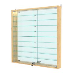 Витрина настенная с регулировочными полками №4-8АУ-РЕГ с зеркалом и с подсветкой, Дуб Золотистый