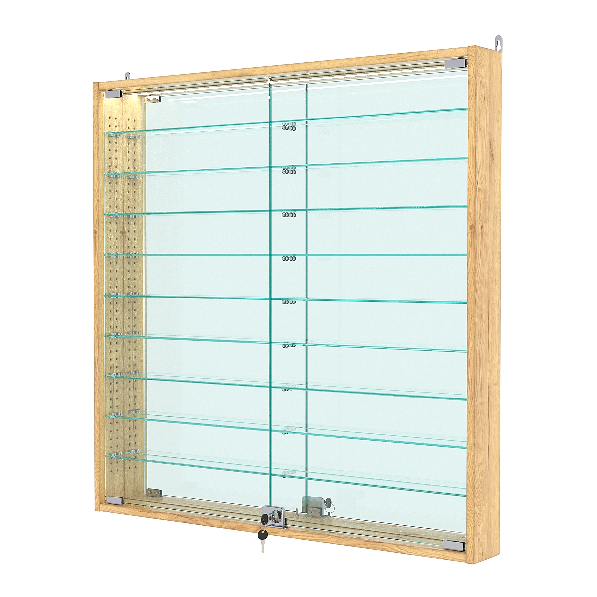 Витрина настенная с регулировочными полками №4-8АУ-РЕГ с зеркалом и с подсветкой, Дуб Золотистый