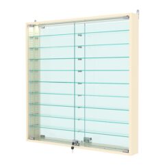 Витрина настенная с регулировочными полками №4-8АУ-РЕГ с зеркалом и с подсветкой, Крем Вайс