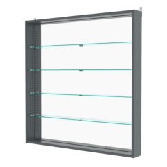 Витрина настенная с регулировочными полками №4-2ГУ-РЕГ с зеркалом, Темно-Серый