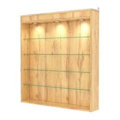 Витрина настенная с регулировочными полками №4-3Г-РЕГ с подсветкой, Дуб Золотистый