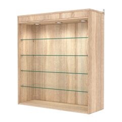 Витрина настенная с регулировочными полками №4-3ГГ-РЕГ с подсветкой, Дуб Сонома