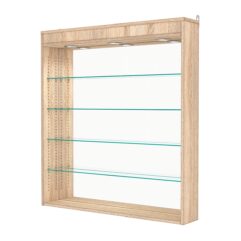 Витрина настенная с регулировочными полками №4-4Г-РЕГ с зеркалом и с подсветкой, Дуб Сонома