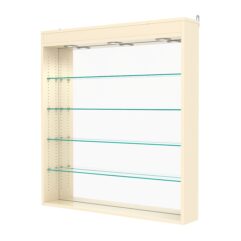 Витрина настенная с регулировочными полками №4-4Г-РЕГ с зеркалом и с подсветкой, Крем Вайс