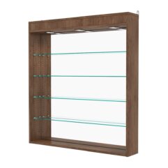 Витрина настенная с регулировочными полками №4-4Г-РЕГ с зеркалом и с подсветкой, Орех