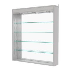 Витрина настенная с регулировочными полками №4-4Г-РЕГ с зеркалом и с подсветкой, Серый
