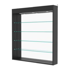 Витрина настенная с регулировочными полками №4-4Г-РЕГ с зеркалом и с подсветкой, Черный