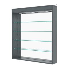 Витрина настенная с регулировочными полками №4-4Г-РЕГ с зеркалом и с подсветкой, Темно-Серый