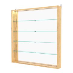 Витрина настенная с регулировочными полками №4-4ГУ-РЕГ с зеркалом и с подсветкой, Дуб Золотистый