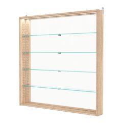 Витрина настенная с регулировочными полками №4-4ГУ-РЕГ с зеркалом и с подсветкой, Дуб Сонома