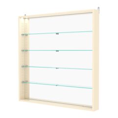 Витрина настенная с регулировочными полками №4-4ГУ-РЕГ с зеркалом и с подсветкой, Крем Вайс