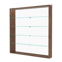 Витрина настенная с регулировочными полками №4-4ГУ-РЕГ с зеркалом и с подсветкой, Орех