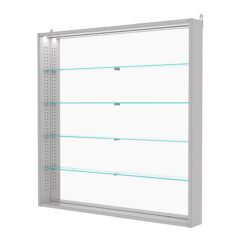 Витрина настенная с регулировочными полками №4-4ГУ-РЕГ с зеркалом и с подсветкой, Серый