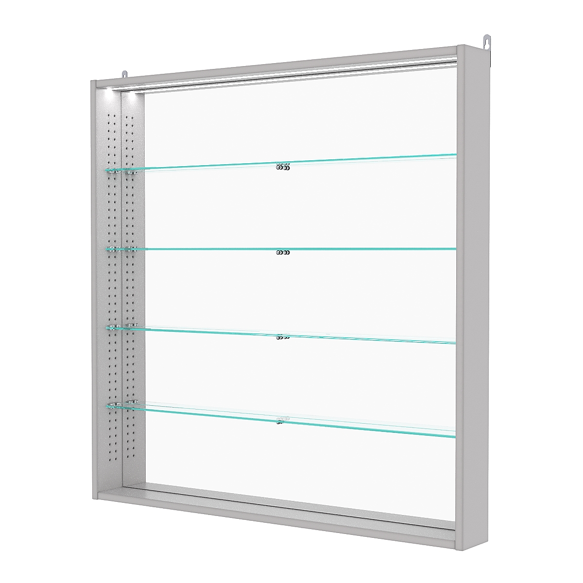 Витрина настенная с регулировочными полками №4-4ГУ-РЕГ с зеркалом и с подсветкой, Серый