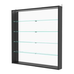 Витрина настенная с регулировочными полками №4-4ГУ-РЕГ с зеркалом и с подсветкой, Черный