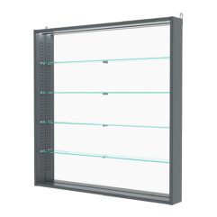 Витрина настенная с регулировочными полками №4-4ГУ-РЕГ с зеркалом и с подсветкой, Темно-Серый