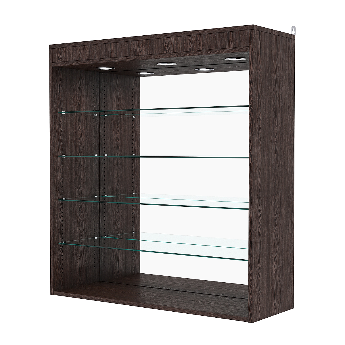 Витрина настенная с регулировочными полками №4-4ГГ-РЕГ с зеркалом и с подсветкой, Дуб Венге