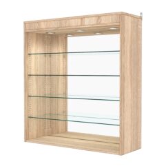 Витрина настенная с регулировочными полками №4-4ГГ-РЕГ с зеркалом и с подсветкой, Дуб Сонома