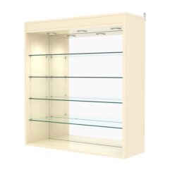 Витрина настенная с регулировочными полками №4-4ГГ-РЕГ с зеркалом и с подсветкой, Крем Вайс