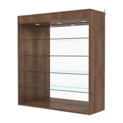 Витрина настенная с регулировочными полками №4-4ГГ-РЕГ с зеркалом и с подсветкой, Орех