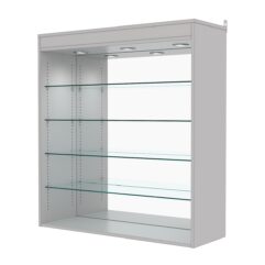 Витрина настенная с регулировочными полками №4-4ГГ-РЕГ с зеркалом и с подсветкой, Серый