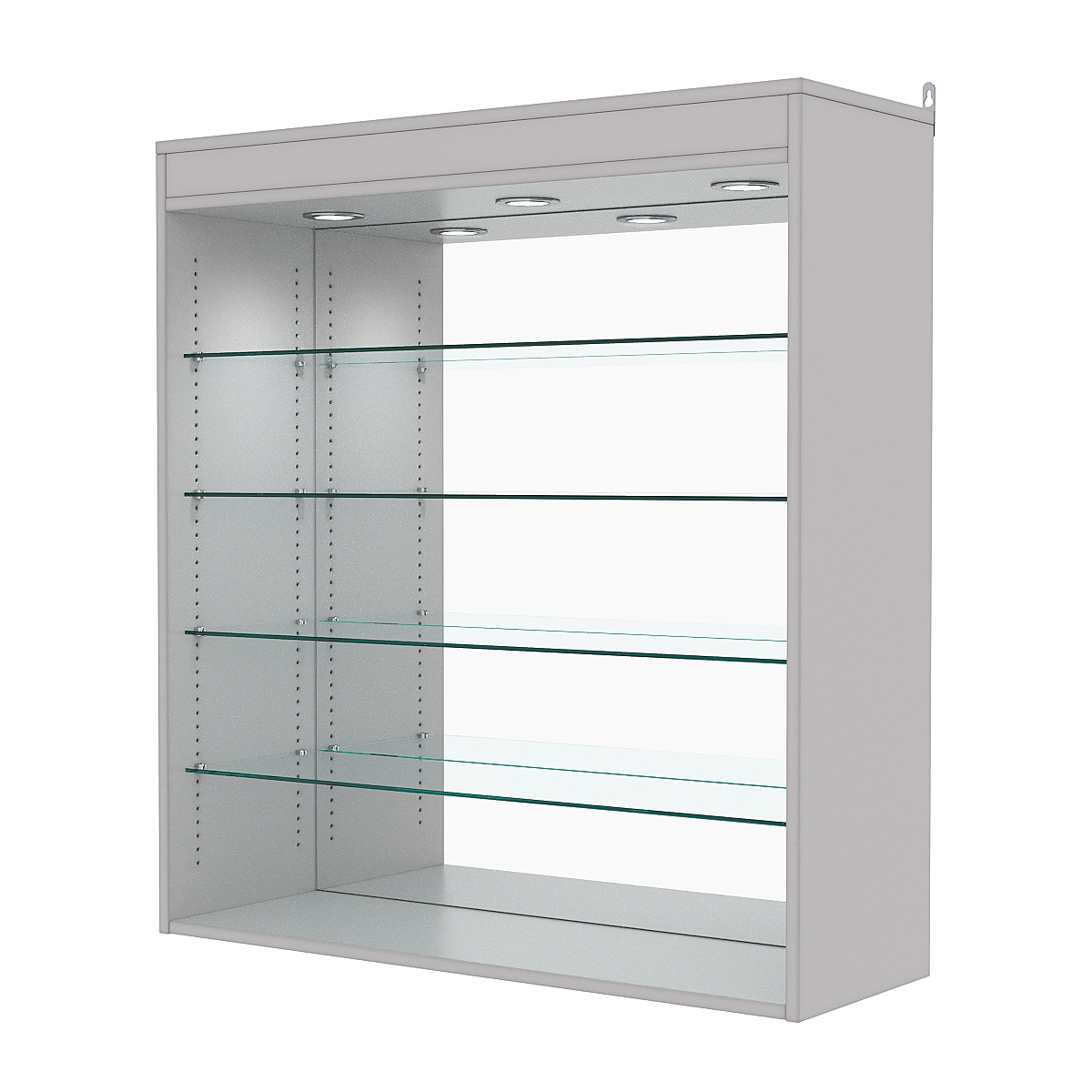 Витрина настенная с регулировочными полками №4-4ГГ-РЕГ с зеркалом и с подсветкой, Серый