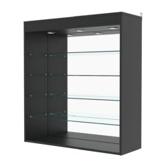 Витрина настенная с регулировочными полками №4-4ГГ-РЕГ с зеркалом и с подсветкой, Черный