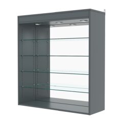 Витрина настенная с регулировочными полками №4-4ГГ-РЕГ с зеркалом и с подсветкой, Темно-Серый