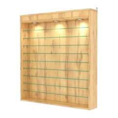 Витрина настенная с регулировочными полками №4-7Г-РЕГ с подсветкой, Дуб Золотистый