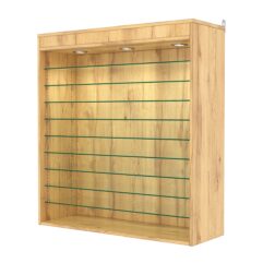 Витрина настенная с регулировочными полками №4-7ГГ-РЕГ с подсветкой, Дуб Золотистый