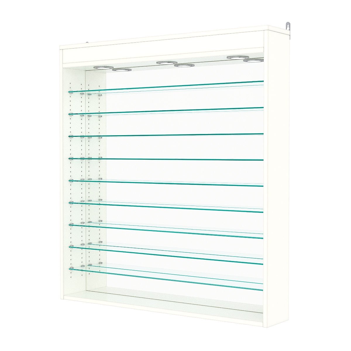Витрина настенная с регулировочными полками №4-8Г-РЕГ с зеркалом и с подсветкой, Белый