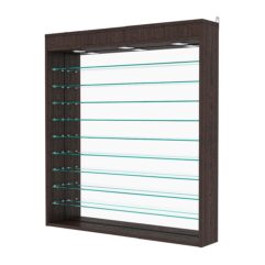 Витрина настенная с регулировочными полками №4-8Г-РЕГ с зеркалом и с подсветкой, Дуб Венге