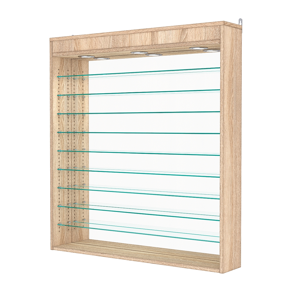 Витрина настенная с регулировочными полками №4-8Г-РЕГ с зеркалом и с подсветкой, Дуб Сонома