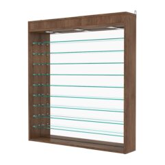 Витрина настенная с регулировочными полками №4-8Г-РЕГ с зеркалом и с подсветкой, Орех