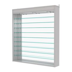 Витрина настенная с регулировочными полками №4-8Г-РЕГ с зеркалом и с подсветкой, Серый