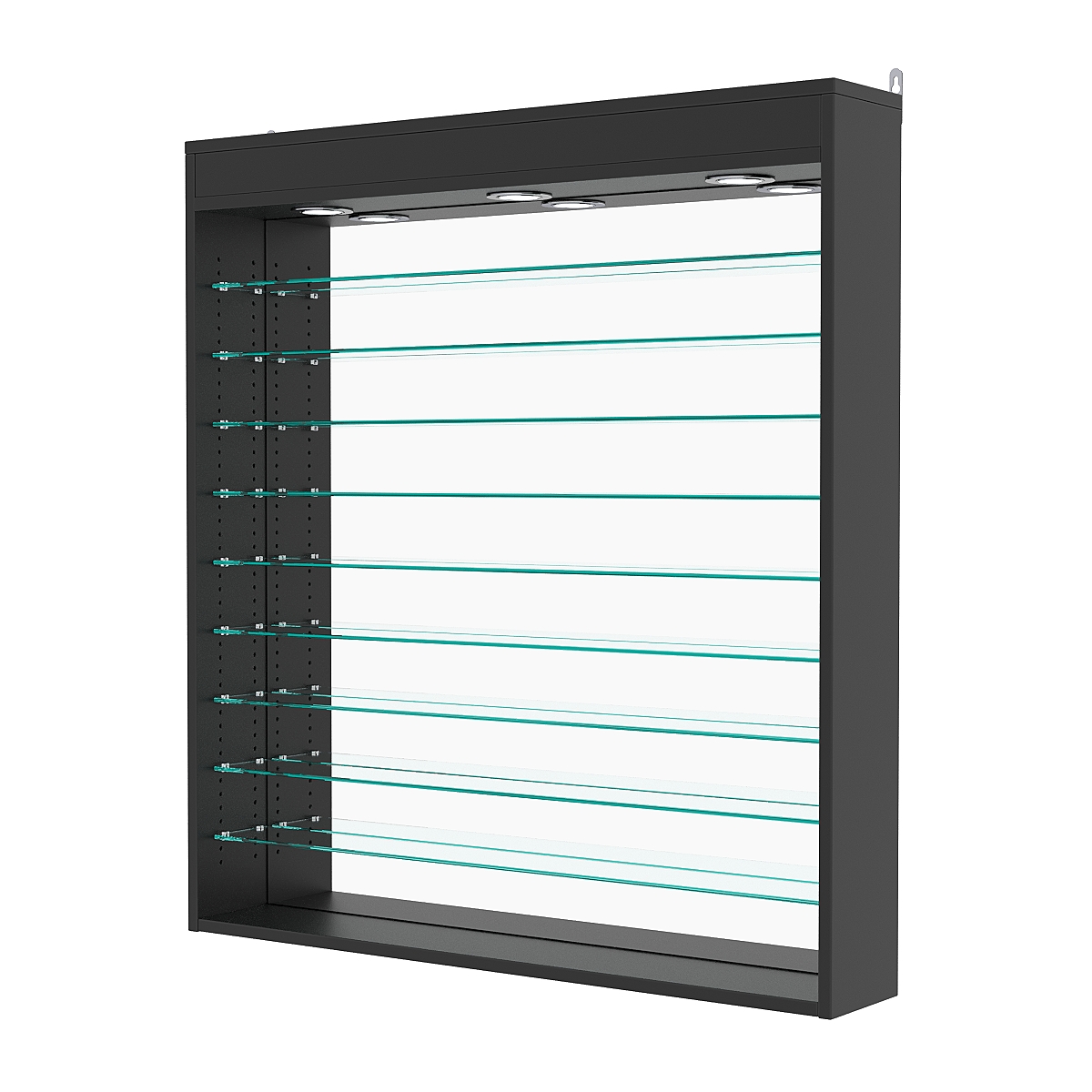 Витрина настенная с регулировочными полками №4-8Г-РЕГ с зеркалом и с подсветкой, Черный