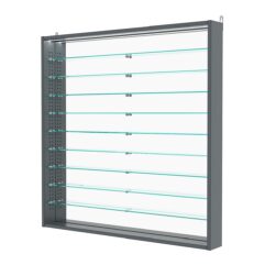 Витрина настенная с регулировочными полками №4-8ГУ-РЕГ с зеркалом и с подсветкой, Темно-Серый