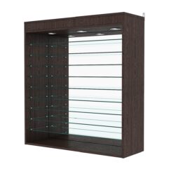 Витрина настенная с регулировочными полками №4-8ГГ-РЕГ с зеркалом и с подсветкой, Дуб Венге