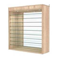 Витрина настенная с регулировочными полками №4-8ГГ-РЕГ с зеркалом и с подсветкой, Дуб Сонома